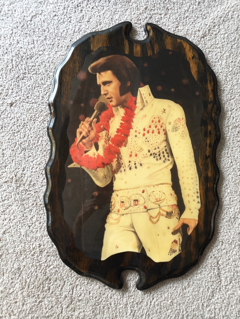 Vintage Elvis Presley "Aloha From Hawaii" Lacquered Wood Wall Art Plaque